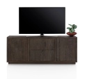 [od ręki] Szafka RTV GIJON 180 cm – fornir dębowy, kolor Basalt, matowy lakier platynowy, soft-close