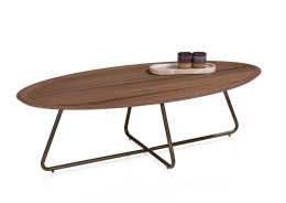 [defekt] Stolik kawowy prostokątny BRIANZA 130 × 65 cm Xooon – fornir orzechowy, metalowy stelaż Steelbrown