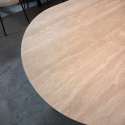 [defekt] Owalny Stół BRIANTO 210 x 100 cm - Blat z Ceramiki na MDF (Optyka Trawertynu) - Metalowa Noga Kolumnowa Crème