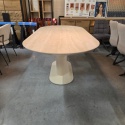 [defekt] Owalny Stół BRIANTO 210 x 100 cm - Blat z Ceramiki na MDF (Optyka Trawertynu) - Metalowa Noga Kolumnowa Crème