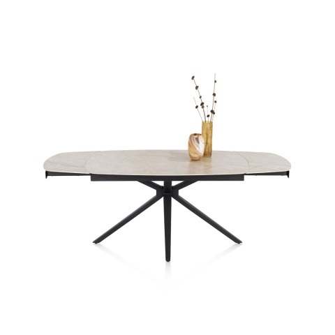 [od ręki] Rozkładany Stół Ceramiczny LATTINA 140-200 cm – Ceramic Marble Creme (Efekt Kremowego Marmuru) Metalowe Nogi