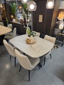 [od ręki] Rozkładany Stół Ceramiczny LATTINA 140-200 cm – Ceramic Marble Creme (Efekt Kremowego Marmuru) Metalowe Nogi