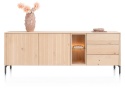 [na zamówienie] Dressoir / komoda wysoka XOOON TRENTON – fornir dębowy, front z lameli i grafitowa podstawa (szerokość 210 cm)