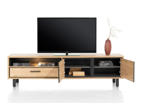 [od ręki] Zestaw mebli salonowych HAPPY@HOME OSTRAVA – Wysoka witryna 100 cm + Szafka RTV 200 cm z LED