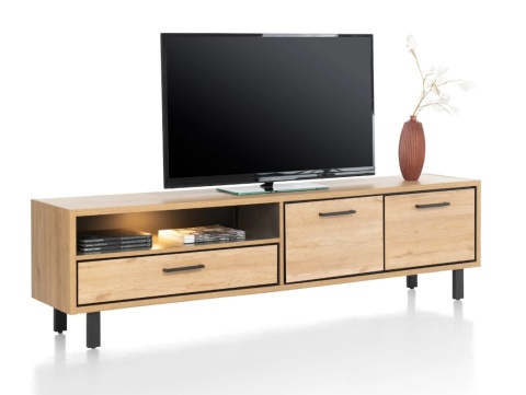 [od ręki] Zestaw mebli salonowych HAPPY@HOME OSTRAVA – Wysoka witryna 100 cm + Szafka RTV 200 cm z LED