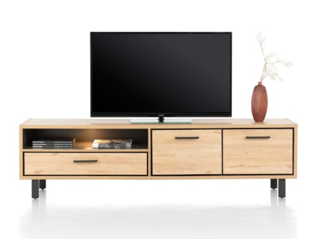 [od ręki] Zestaw mebli salonowych HAPPY@HOME OSTRAVA – Wysoka witryna 100 cm + Szafka RTV 200 cm z LED