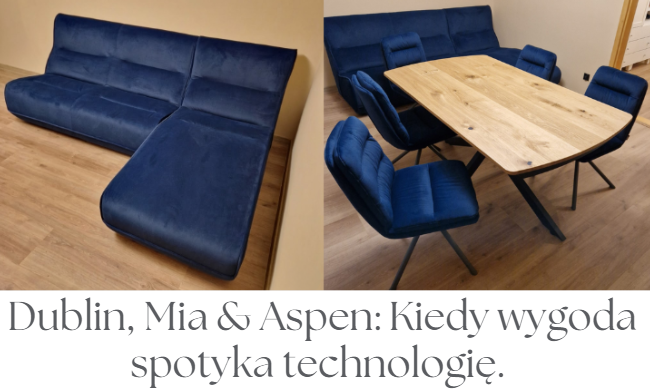 Sofa Dublin, krzesła Mia i stół Aspen – spójna aranżacja salonu i jadalni. Poznaj tkaninę Spark!